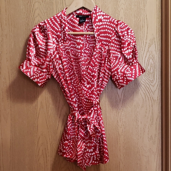BCBGMaxAzria Tops - BCBGMaxAzria red & white polka dot wrap blouse Size Small